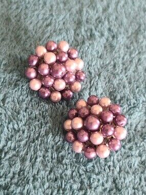Purple Cluster Pearlescent Beaded Clip-On Earrings - Japan